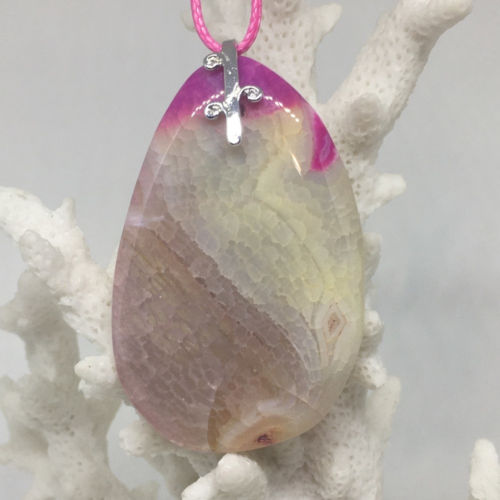 Druzy Agate Necklace on Waxed Cotton Cord - Picture 2 of 6